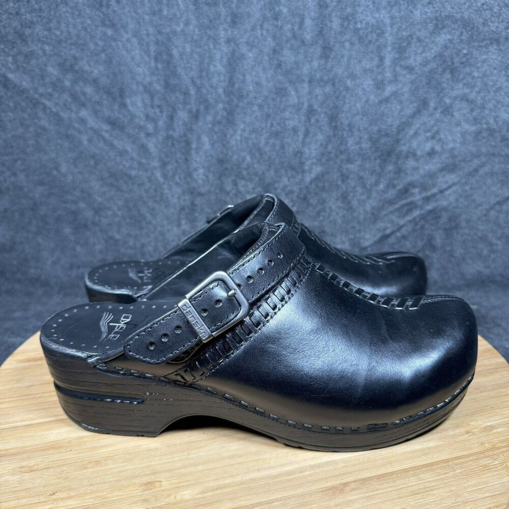 Dansko Ingrid Mule Black Leather Clog Slip On Shoes Womens EU 37 US 6.5-7